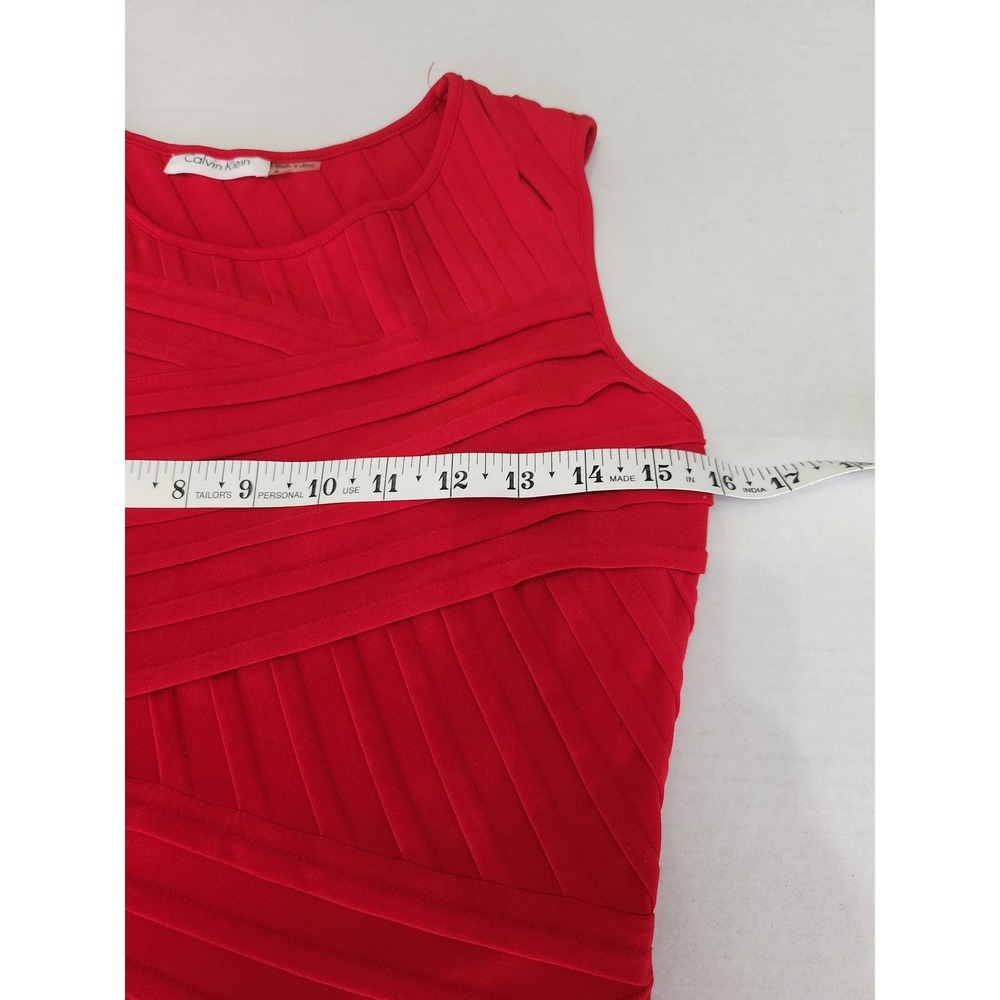 Calvin Klein Red Bandage Bodycon Sheath Dress Sleeveless Pleated Scoop Neck - Picture 5 of 6